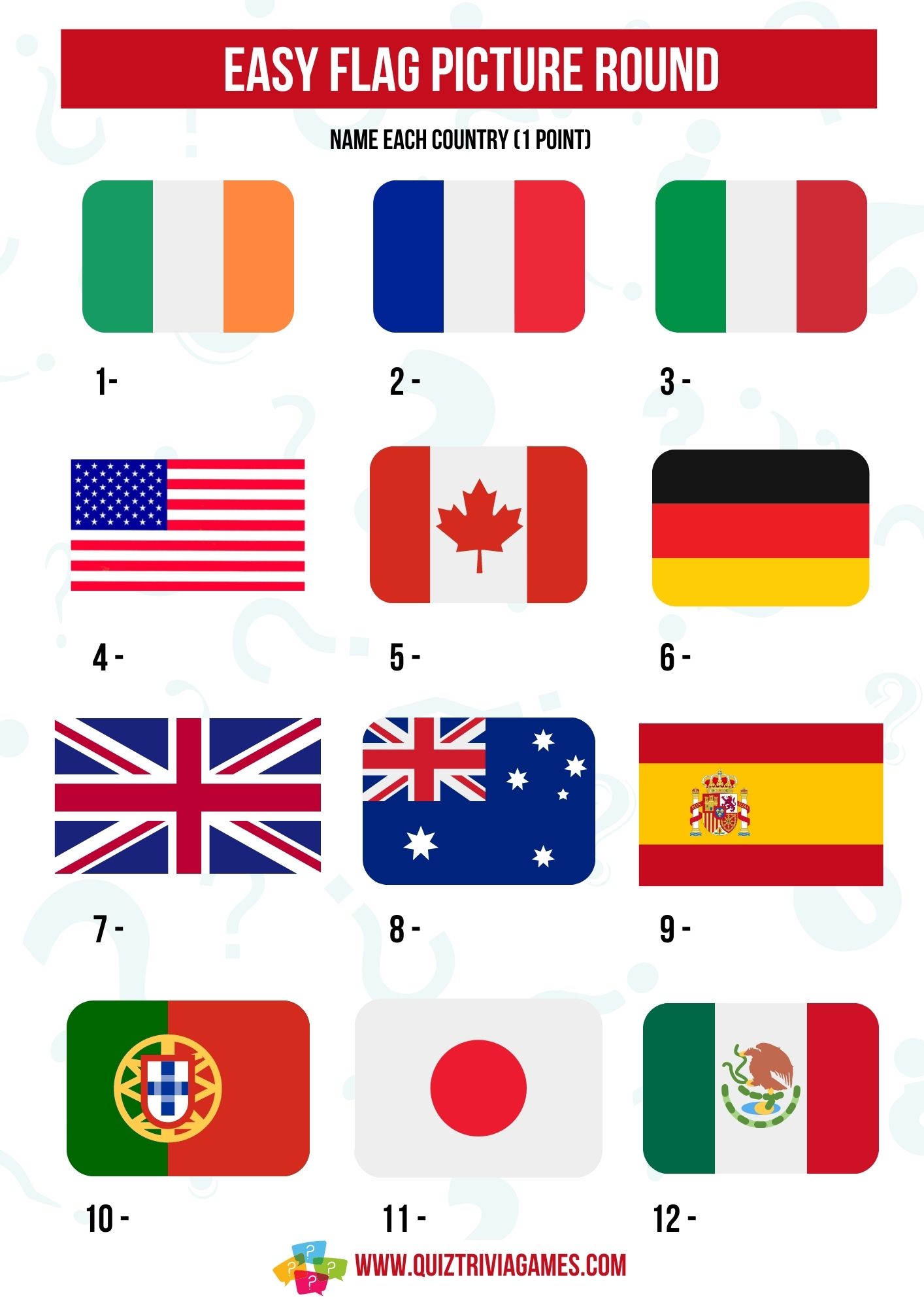Flags Of The World Quiz Questions Printable Free Templates