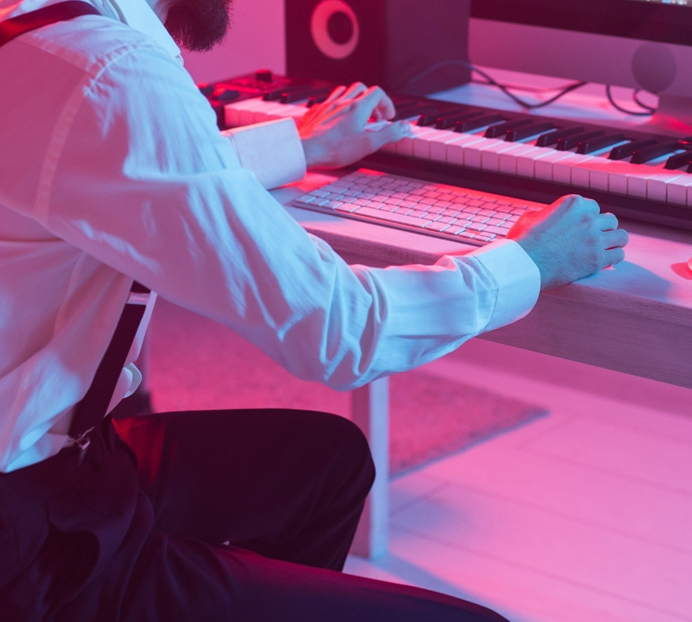 sound producer working in recording studio