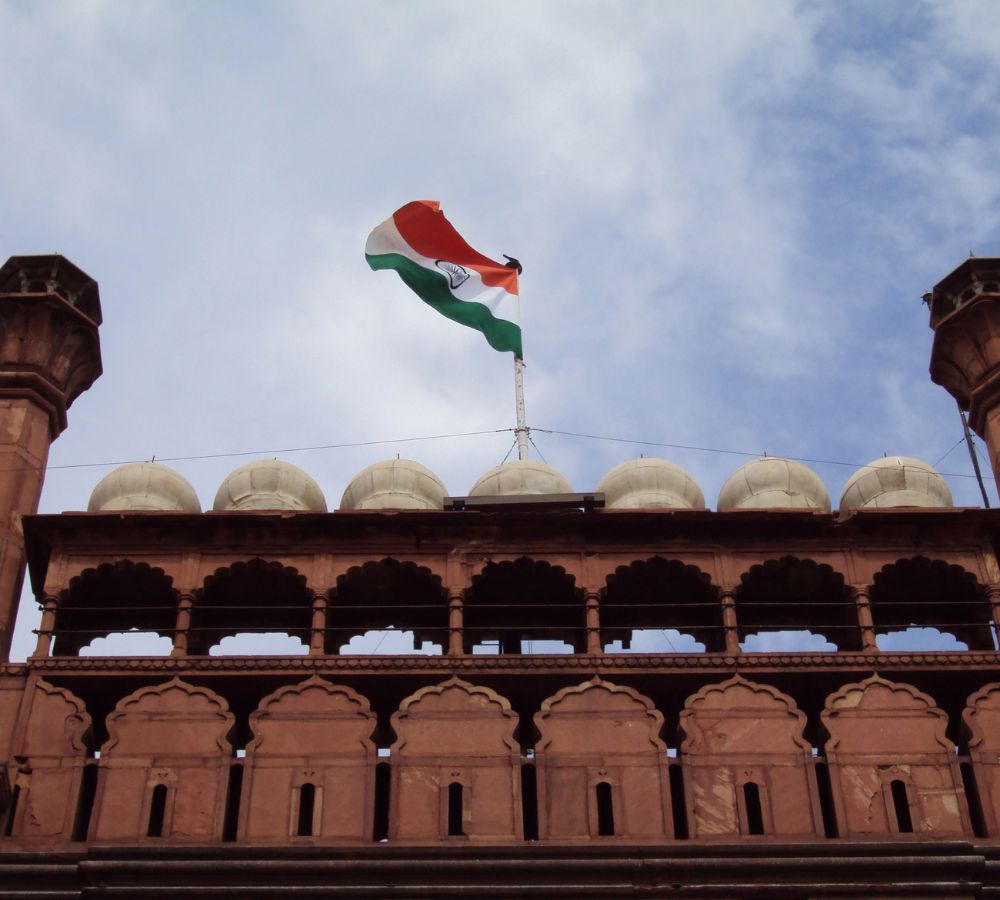 Indian Flag waving at the Red Fort