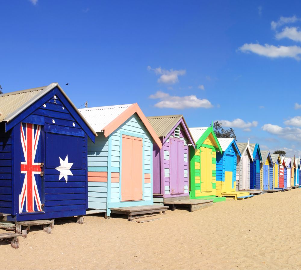 Colourful bathing boxes at Brighton Beach, Melbourne