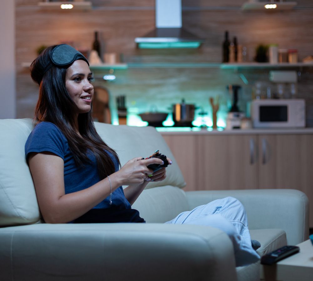 Gamer having fun at playstation
