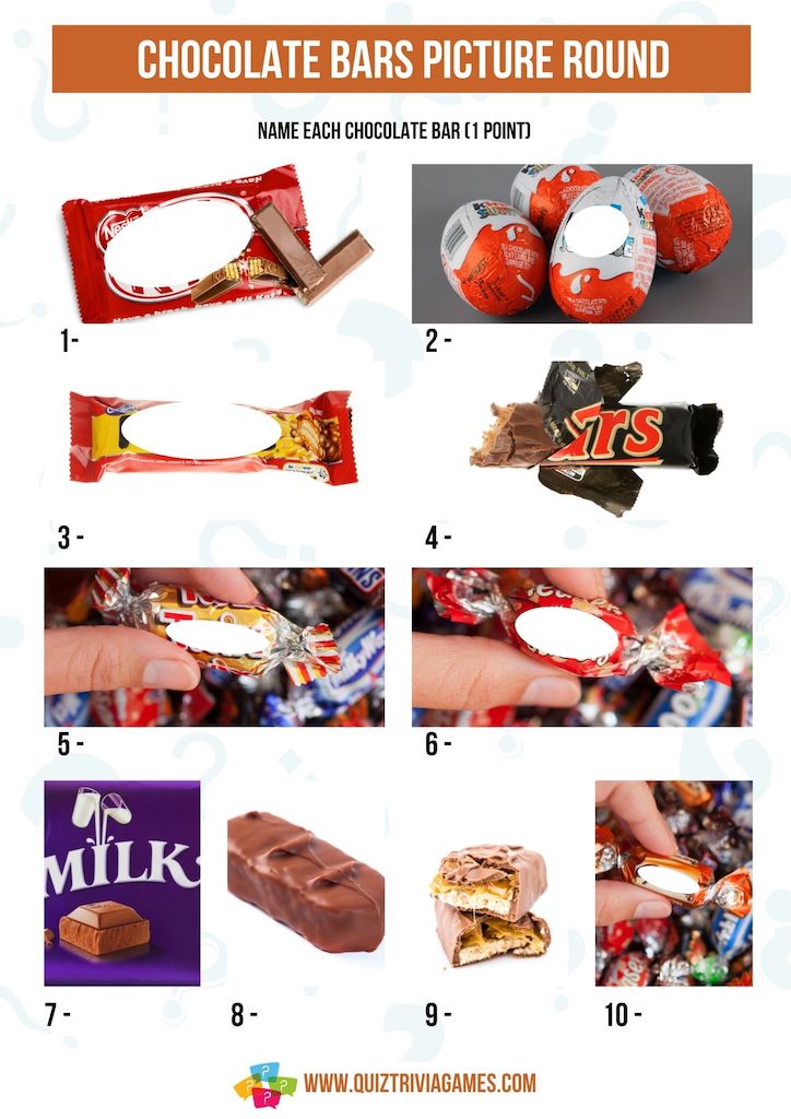 Chocolate Bar Picture Round with answers
