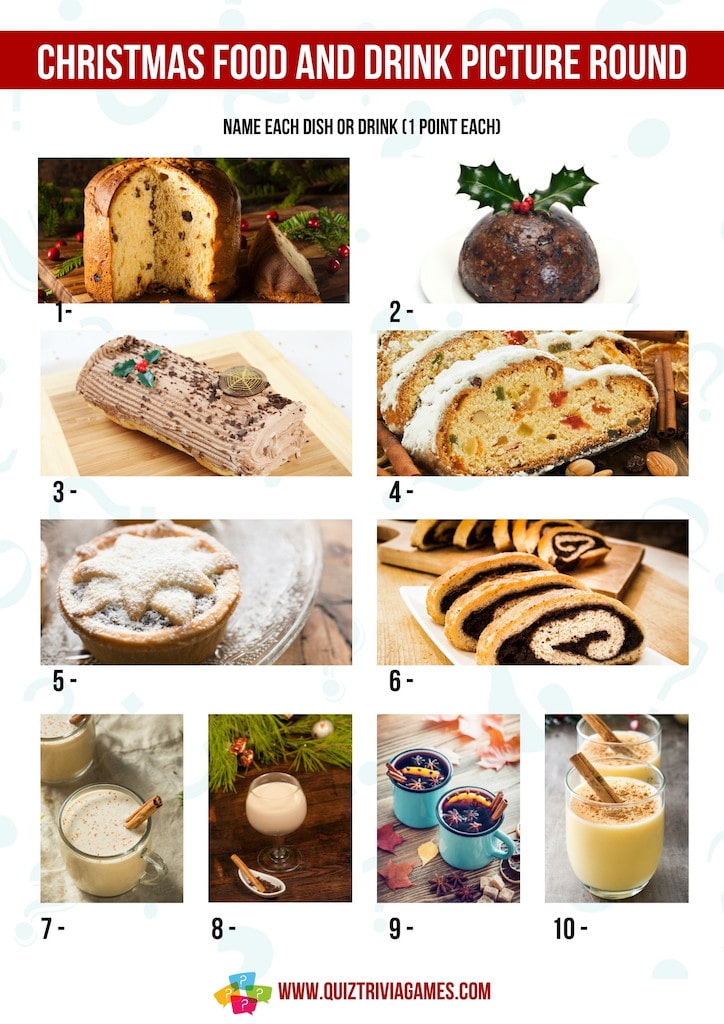 Christmas food and drinks picture quiz round with answers