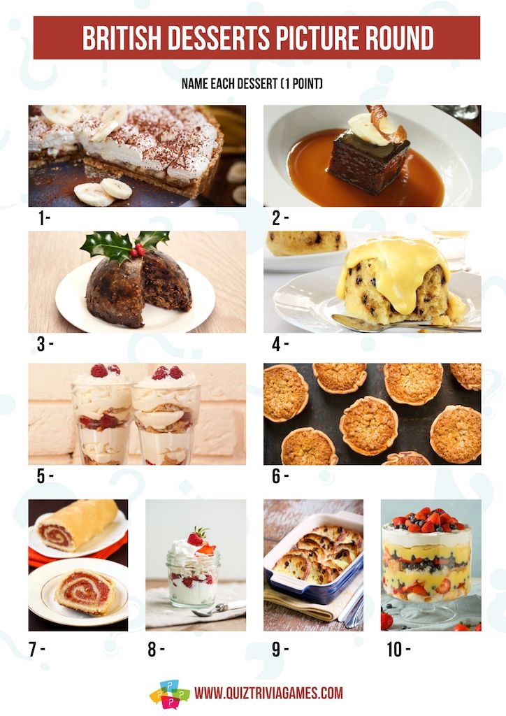 Easy British Desserts Picture Round with answers