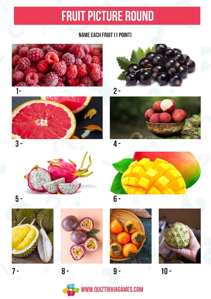 Fruit Picture Round with answers