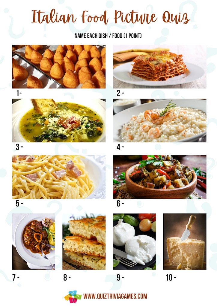 Italian Food Picture Quiz with answers