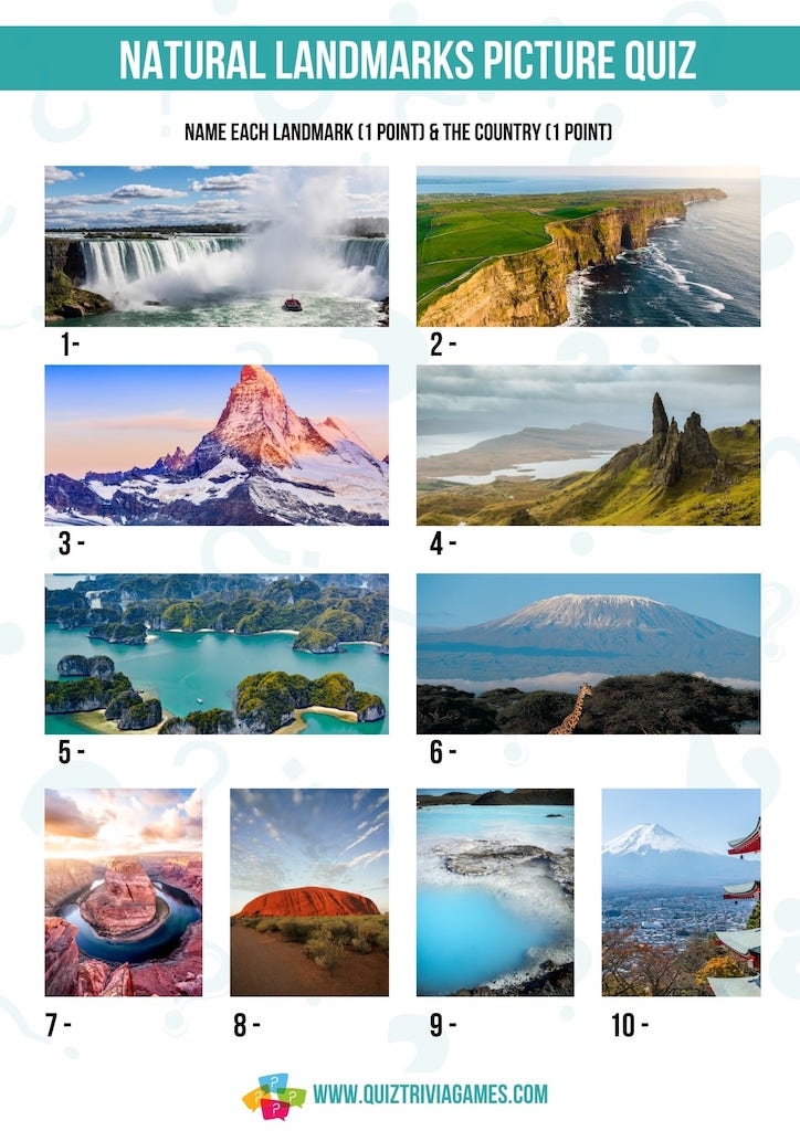 Natural Landmarks picture round quiz with answers