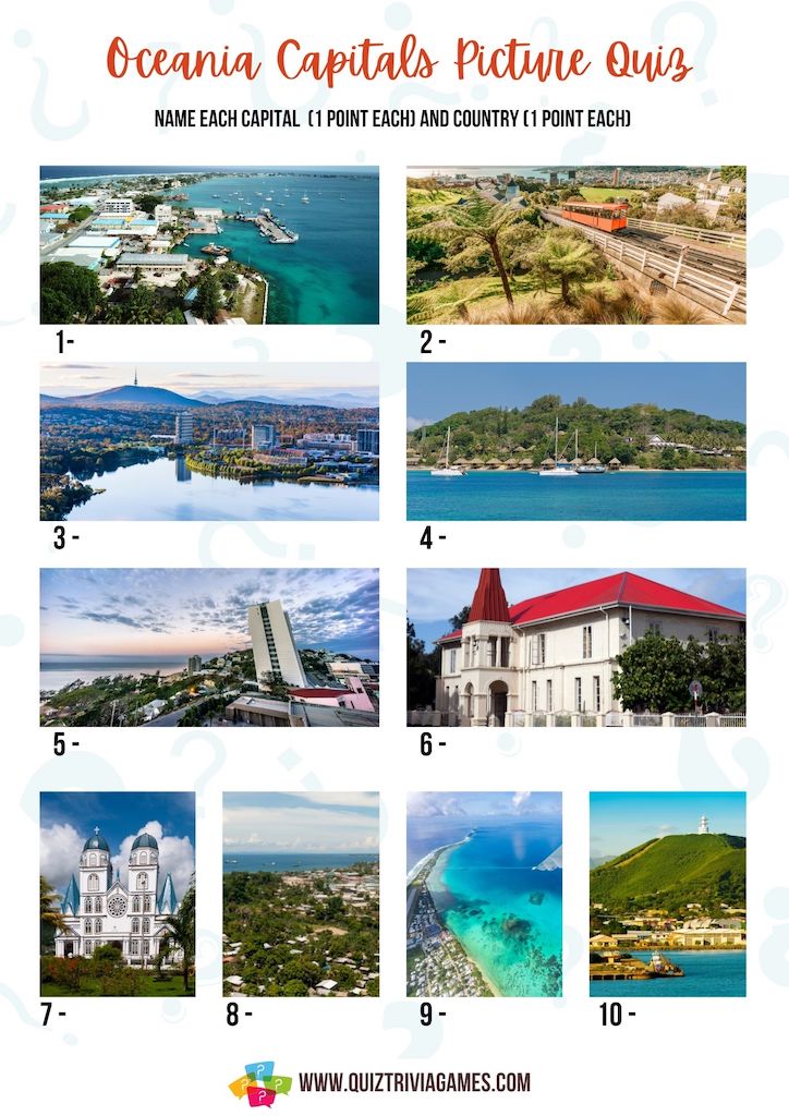 Oceania Capitals Picture Quiz with answers